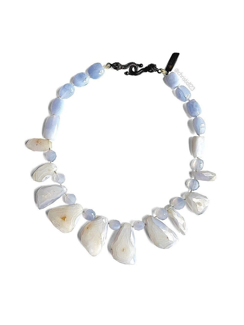 Rebecca Collins Chalcedony Lace Agate Stone Necklace